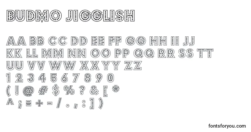 Schriftart Budmo jigglish (122380) – Alphabet, Zahlen, spezielle Symbole