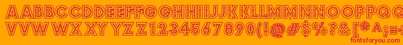 budmo jigglish-Schriftart – Rote Schriften auf orangefarbenem Hintergrund