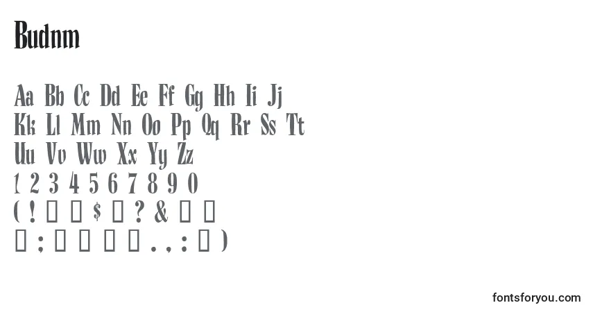 A fonte Budnm    (122381) – alfabeto, números, caracteres especiais