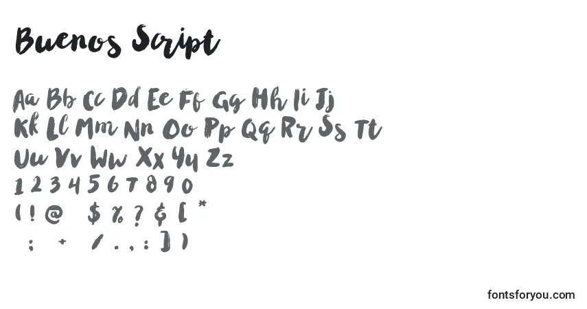 Schriftart Buenos Script – Alphabet, Zahlen, spezielle Symbole