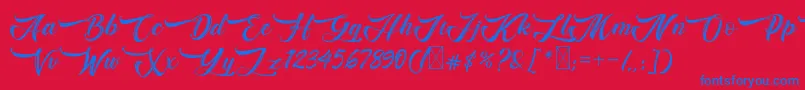 Bughartta-Schriftart – Blaue Schriften auf rotem Hintergrund