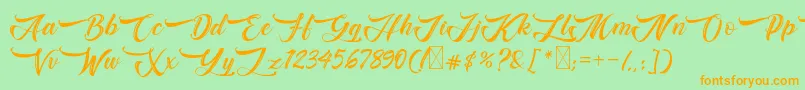 Bughartta-Schriftart – Orangefarbene Schriften auf grünem Hintergrund