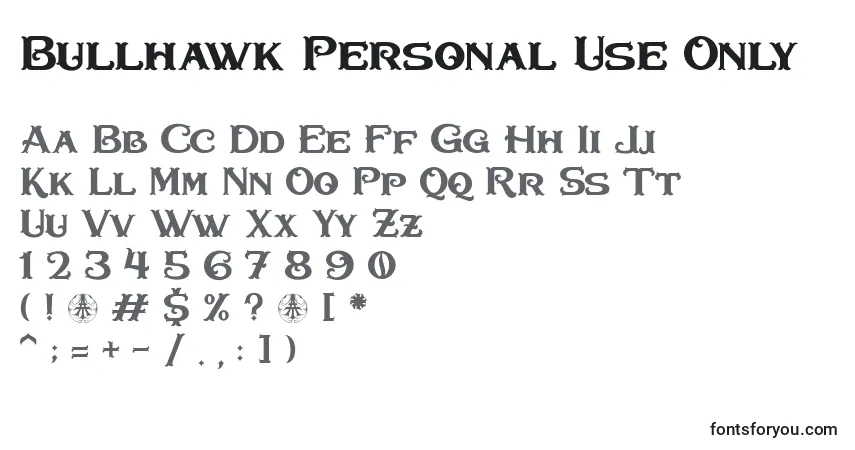 Czcionka Bullhawk Personal Use Only – alfabet, cyfry, specjalne znaki