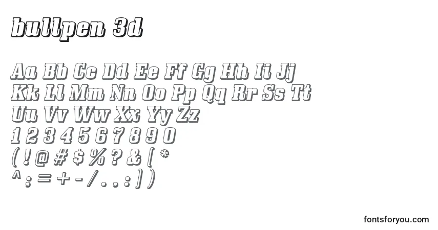 Schriftart Bullpen 3d – Alphabet, Zahlen, spezielle Symbole