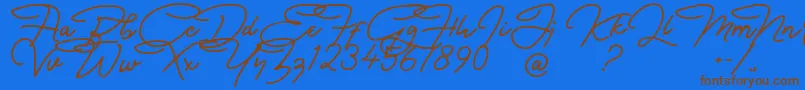 Weitere Informationen zur Bullstander Free Font-Schriftart Bullstander Free Font-Schriftart – Braune Schriften auf blauem Hintergrund
