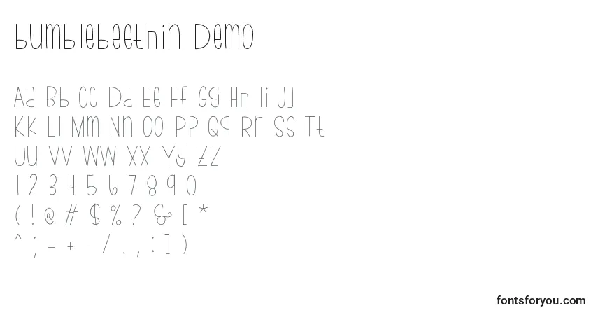Schriftart Bumblebeethin Demo – Alphabet, Zahlen, spezielle Symbole