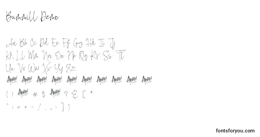 Czcionka Bummill Demo – alfabet, cyfry, specjalne znaki