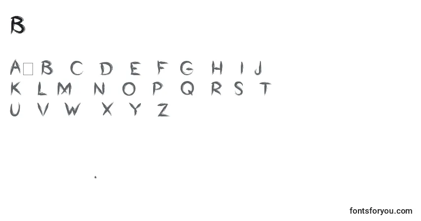 Schriftart Bumrush (122414) – Alphabet, Zahlen, spezielle Symbole