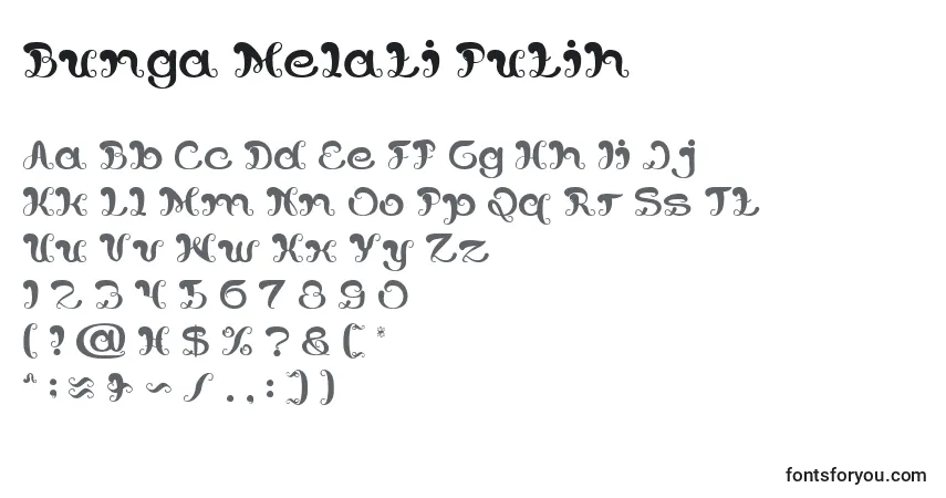 A fonte Bunga Melati Putih – alfabeto, números, caracteres especiais