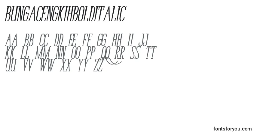 Schriftart BungaCengkihBoldItalic – Alphabet, Zahlen, spezielle Symbole