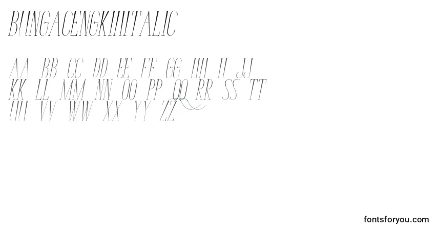 Schriftart BungaCengkihItalic – Alphabet, Zahlen, spezielle Symbole