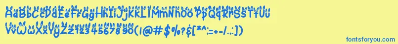 Bunny Ear-Schriftart – Blaue Schriften auf gelbem Hintergrund