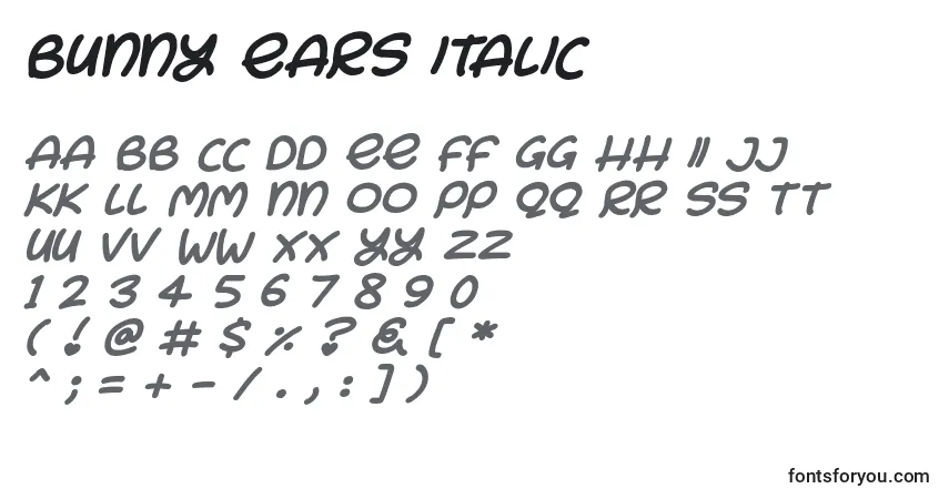 Schriftart Bunny Ears Italic – Alphabet, Zahlen, spezielle Symbole