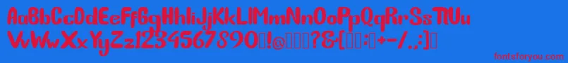 BunnyFunny-Schriftart – Rote Schriften auf blauem Hintergrund