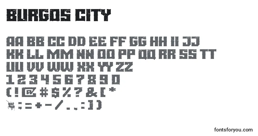 Schriftart Burgos city – Alphabet, Zahlen, spezielle Symbole