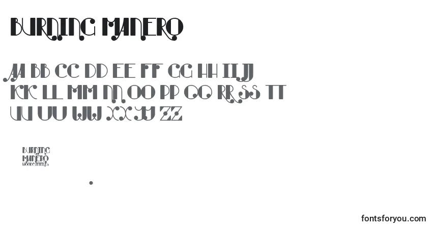 Schriftart Burning Manero – Alphabet, Zahlen, spezielle Symbole