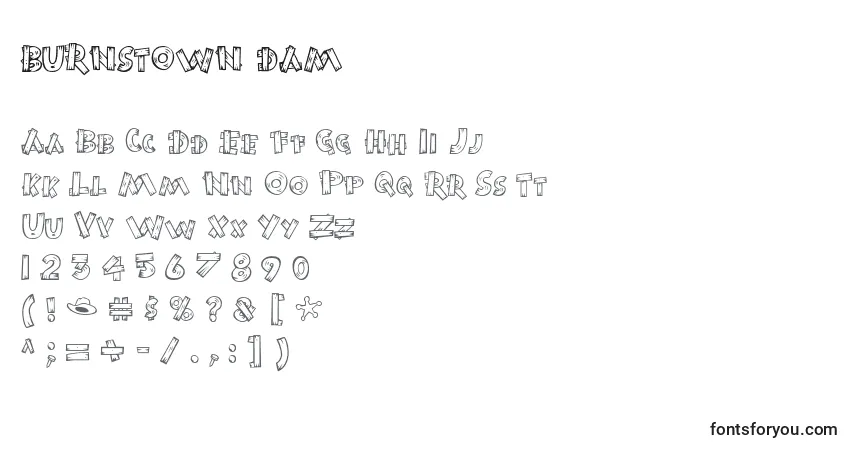 Шрифт Burnstown dam – алфавит, цифры, специальные символы