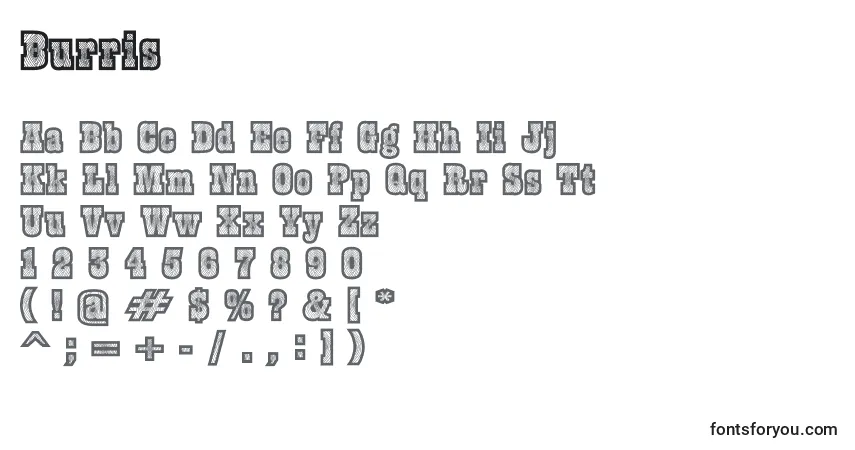 Schriftart Burris (122451) – Alphabet, Zahlen, spezielle Symbole
