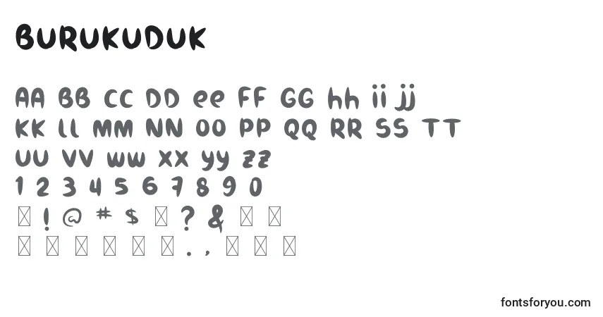 Czcionka Burukuduk – alfabet, cyfry, specjalne znaki