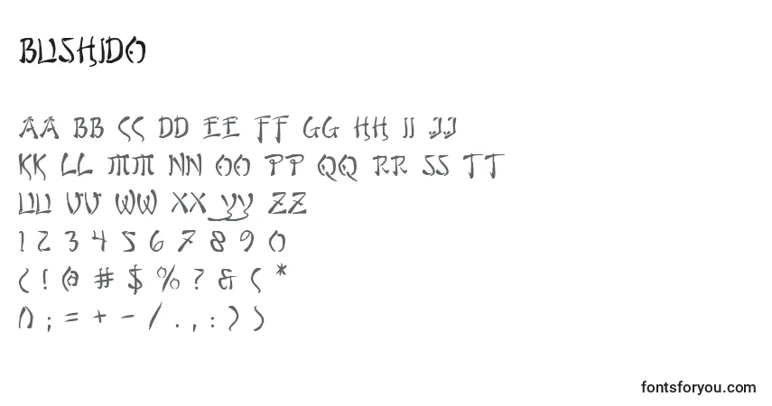 A fonte Bushido (122457) – alfabeto, números, caracteres especiais