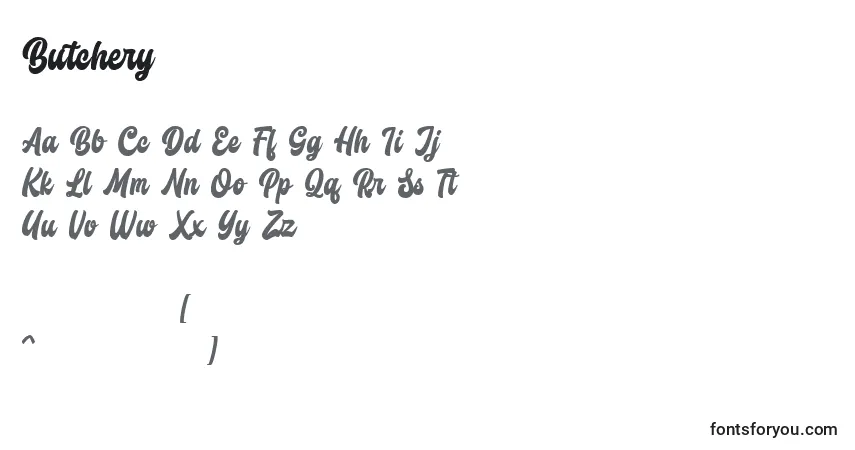 Czcionka Butchery – alfabet, cyfry, specjalne znaki
