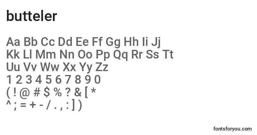 Schriftart Butteler (122470) – Alphabet, Zahlen, spezielle Symbole