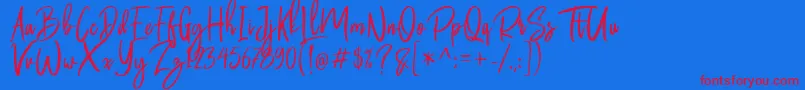 Butter Luchy Free-Schriftart – Rote Schriften auf blauem Hintergrund