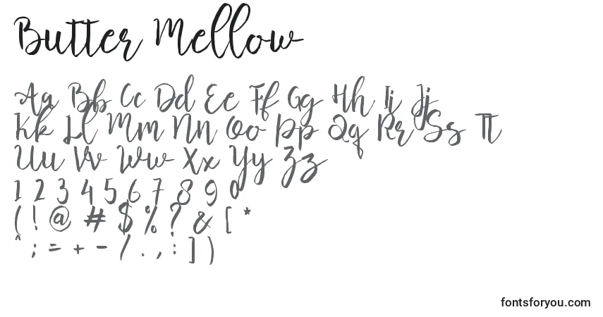 Шрифт Butter Mellow   – алфавит, цифры, специальные символы