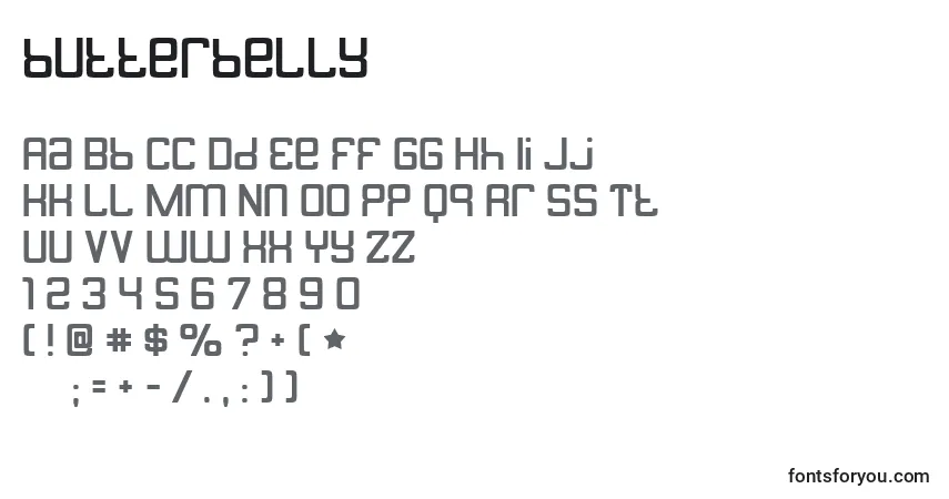 Schriftart Butterbelly (122476) – Alphabet, Zahlen, spezielle Symbole