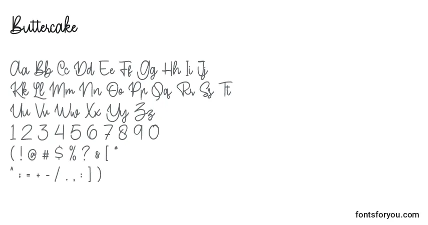 Шрифт Buttercake – алфавит, цифры, специальные символы