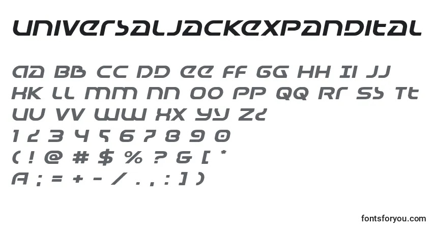 Schriftart Universaljackexpandital – Alphabet, Zahlen, spezielle Symbole