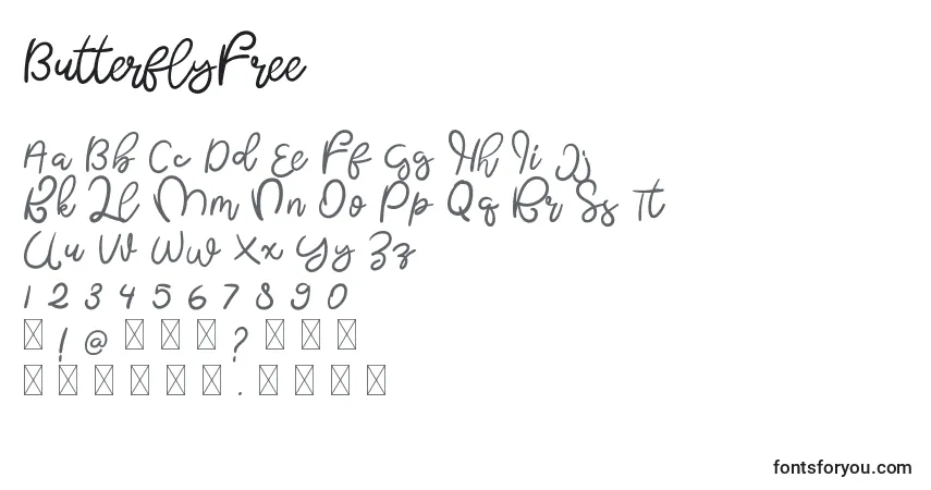 Czcionka ButterflyFree – alfabet, cyfry, specjalne znaki