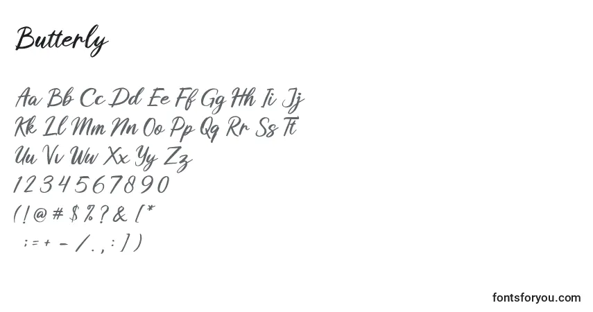 Fuente Butterly - alfabeto, números, caracteres especiales