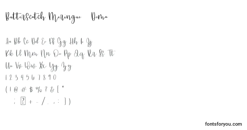 Schriftart Butterscotch Meringue   Demo – Alphabet, Zahlen, spezielle Symbole