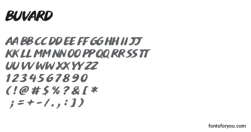 A fonte Buvard – alfabeto, números, caracteres especiais