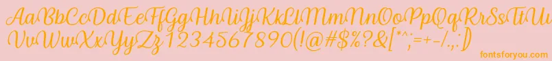 フォントByby Font Italic – オレンジの文字がピンクの背景にあります。