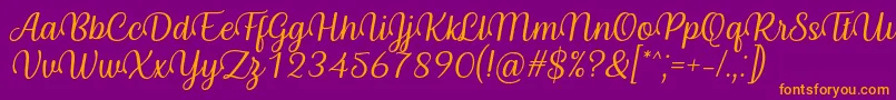 Byby Font Italic-Schriftart – Orangefarbene Schriften auf violettem Hintergrund