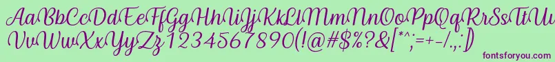 Fonte Byby Font Italic – fontes roxas em um fundo verde