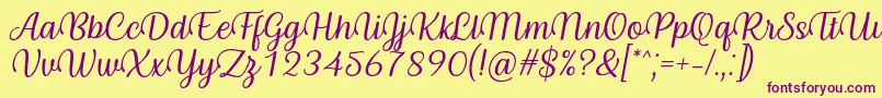 Fonte Byby Font Italic – fontes roxas em um fundo amarelo