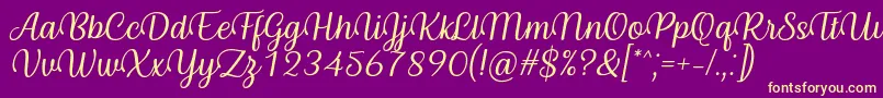Fonte Byby Font Italic – fontes amarelas em um fundo roxo
