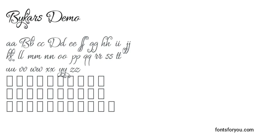 A fonte Bykars Demo (122501) – alfabeto, números, caracteres especiais