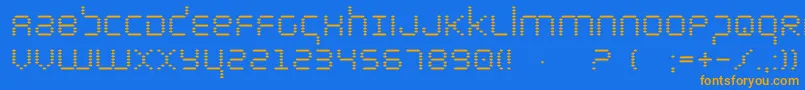 フォントbytepolice – オレンジ色の文字が青い背景にあります。