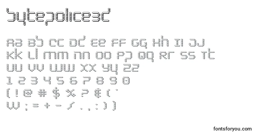 Schriftart Bytepolice3d – Alphabet, Zahlen, spezielle Symbole