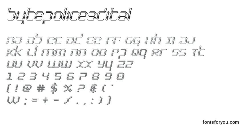 A fonte Bytepolice3dital – alfabeto, números, caracteres especiais