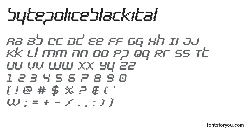 A fonte Bytepoliceblackital – alfabeto, números, caracteres especiais
