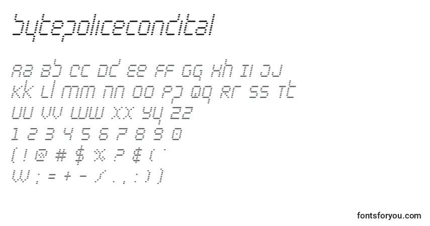 Schriftart Bytepolicecondital – Alphabet, Zahlen, spezielle Symbole