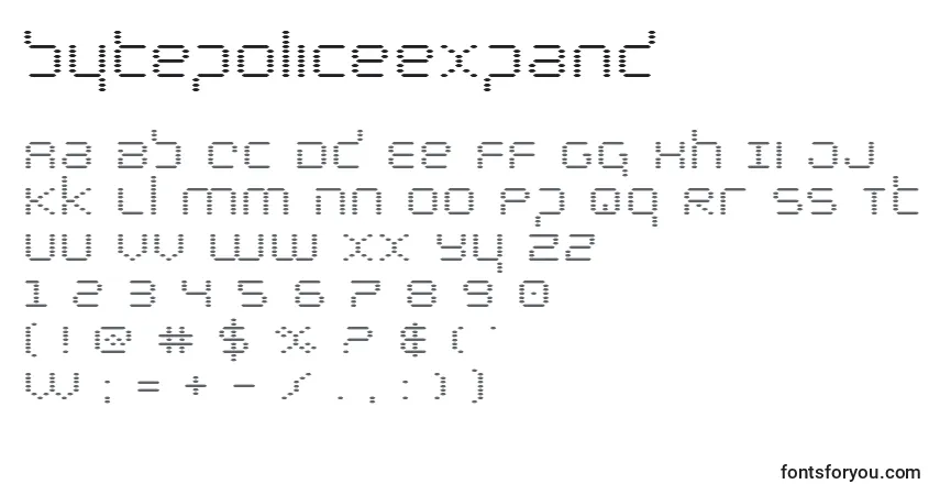 A fonte Bytepoliceexpand – alfabeto, números, caracteres especiais