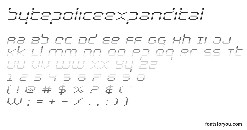 Schriftart Bytepoliceexpandital – Alphabet, Zahlen, spezielle Symbole