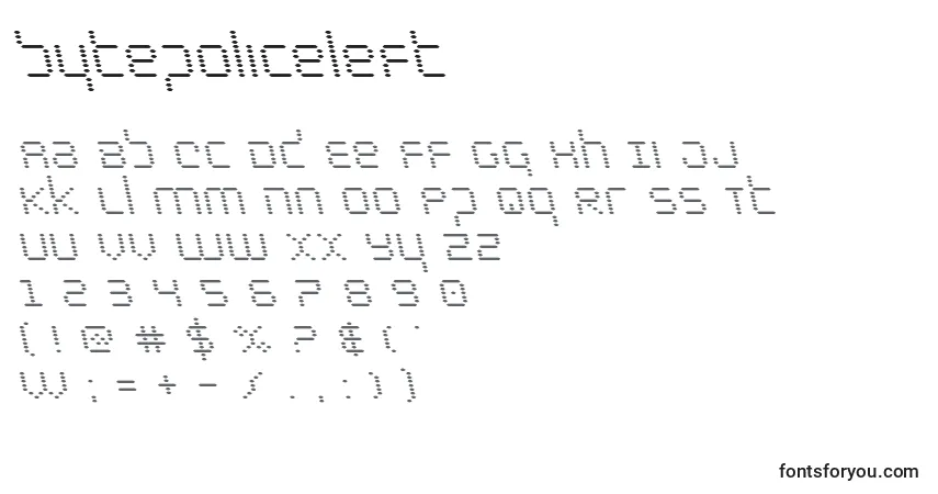 Czcionka Bytepoliceleft – alfabet, cyfry, specjalne znaki