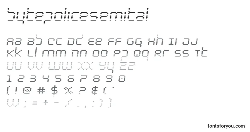 Fuente Bytepolicesemital - alfabeto, números, caracteres especiales